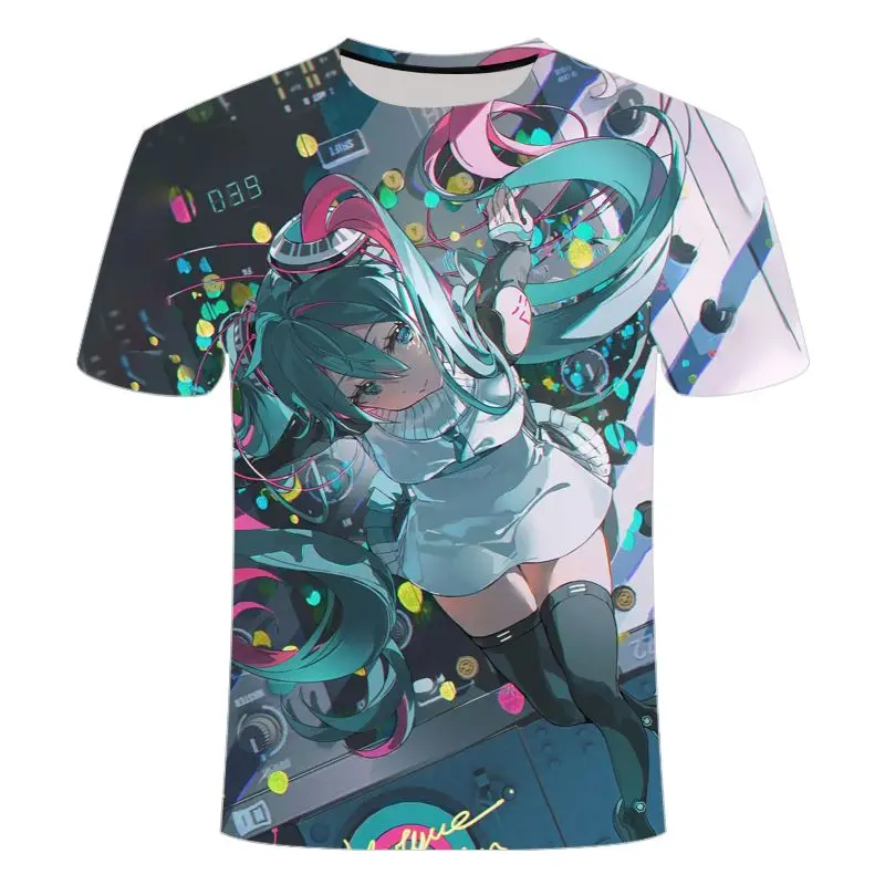 Letnia koszulka z krótkim rękawem z serii Hatsune Miku z nadrukiem 3D dla mężczyzn i kobiet Modne, lekkie, oddychające, szybkoschnące topy
