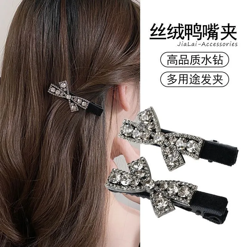 2Pcs Rhinestone Bow Hair Clips 6 cm Hair Pin Curl Clips No Bending Hairclips for Hair Styling Make-Up Girls DIY