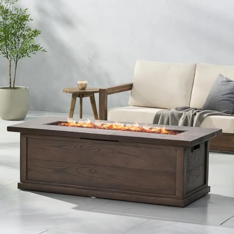 

56" Rectangular MGO 50,000 BTU Propane Fire Pit, Brown Wood Pattern, Tank Cover Not Included