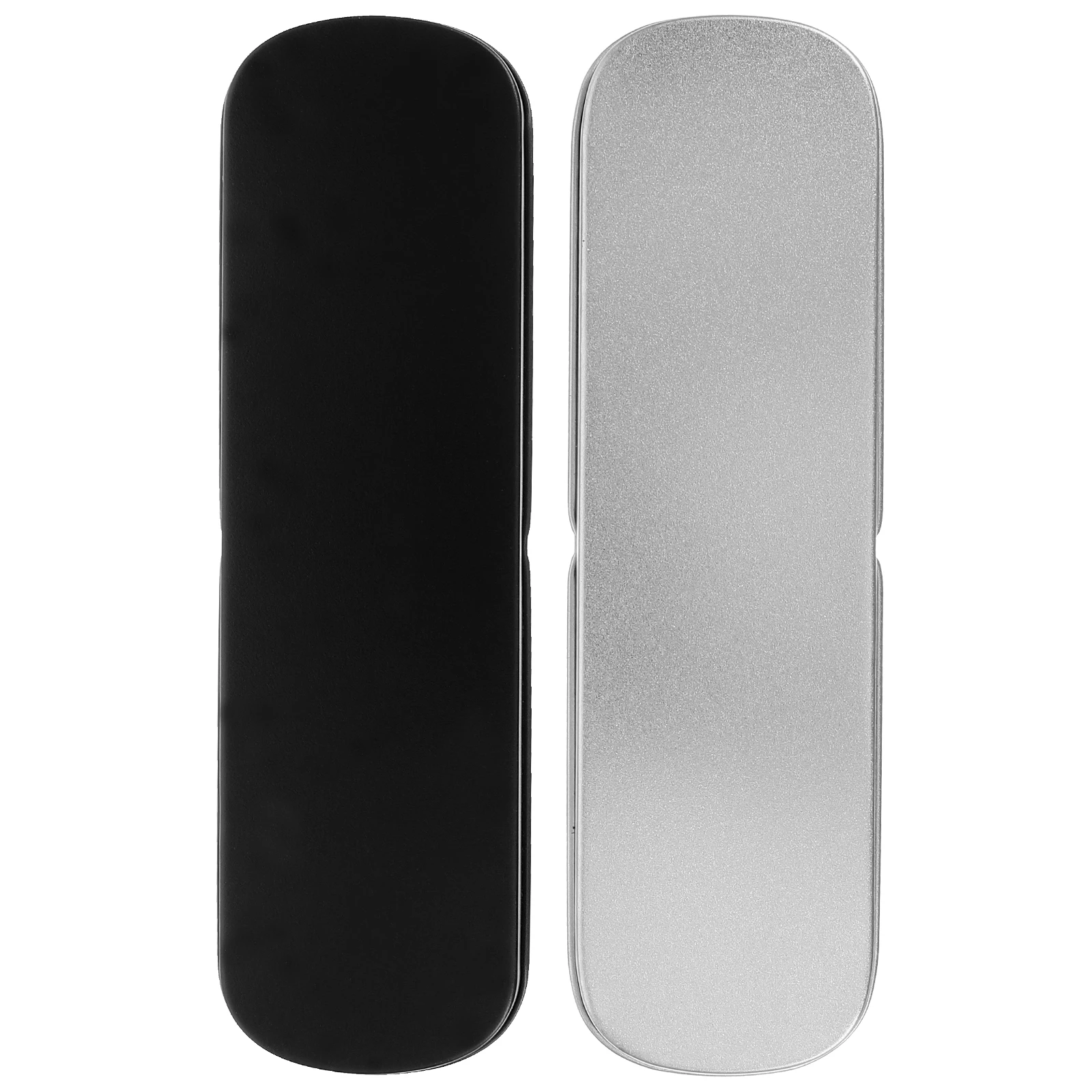 

2pcs Metal Stationery Pen Pencil Boxes Black Silver Desk Organizer Durable Compact Storage Case Student School Supplies