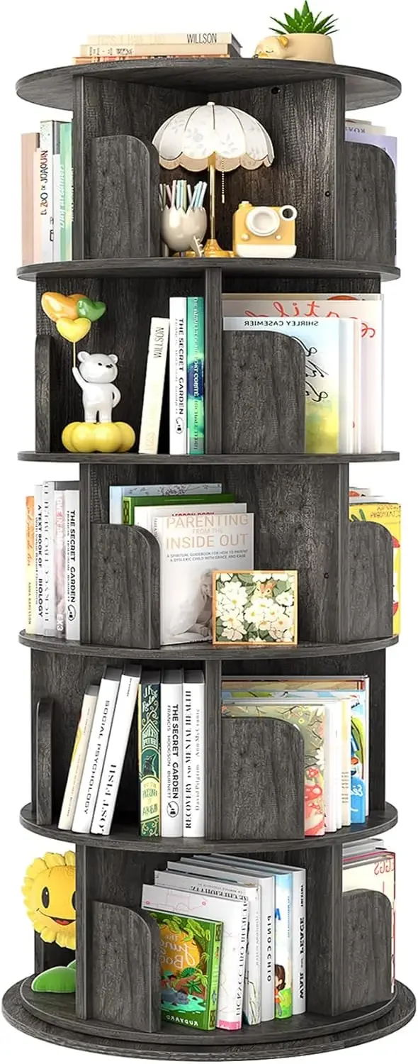 Rotating Bookshelf, 360 Display Wood Spinning Bookshelf Tower, 5 Tier Floor Standing Bookcase Storage Rack, Revolving B