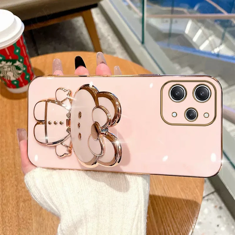 Redmi12 Make Up Mirror Rabbit Plating Phone Holder Case For Xiaomi Redmi 12 Note 12s 12 Pro Plus 4G 5G 12C Turbo Stand Cover