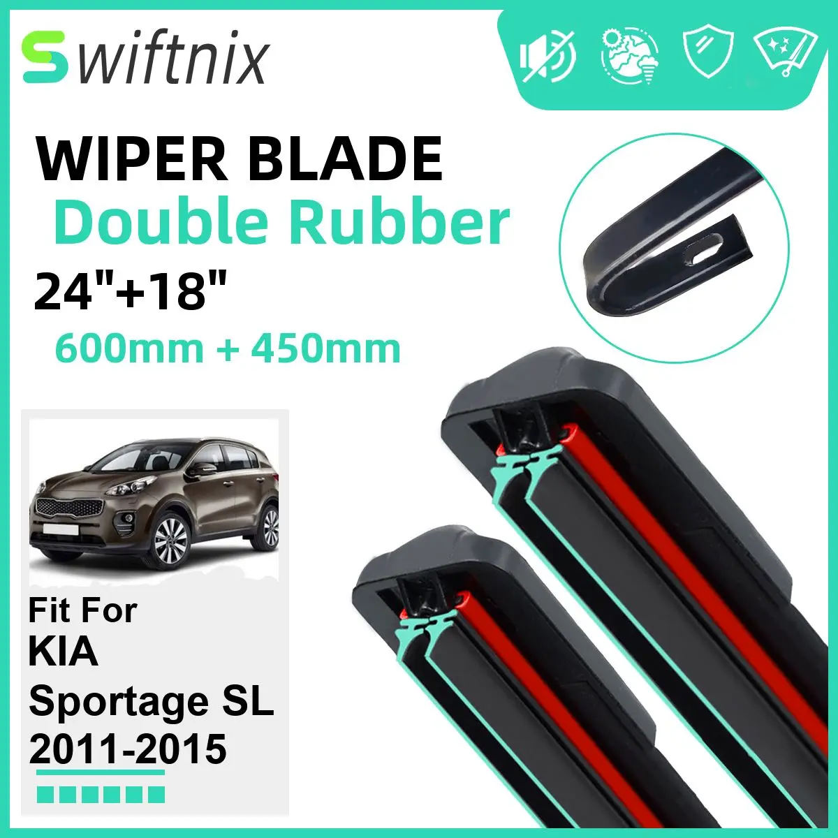 

Двойные резиновые автомобильные щетки стеклоочистителя для KIA Sportage SL 2011-2015, переднее ветровое стекло, резиновые автомобильные аксессуары 2013 2014 2015