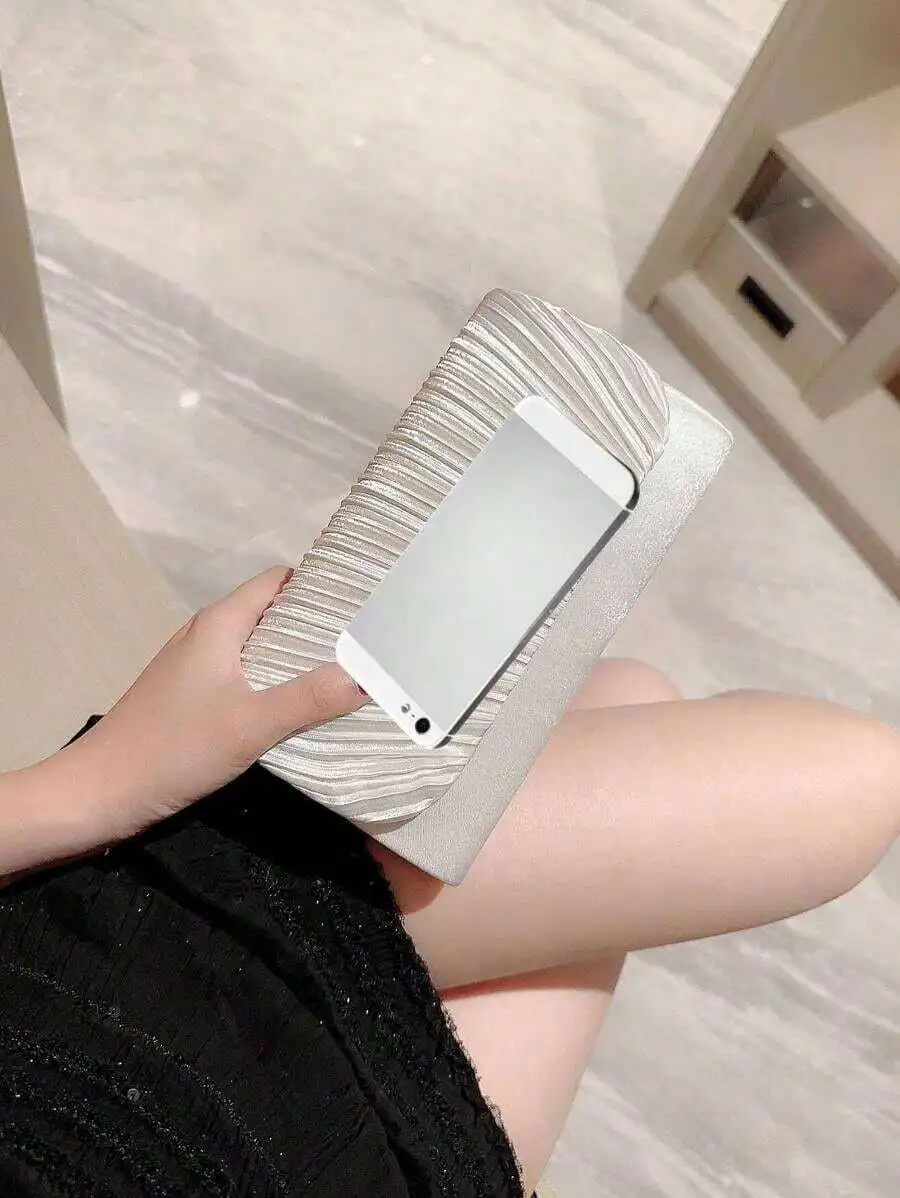 

Elegant Pleated Clutch Bag With Rhinestone Decoration For Evening Party