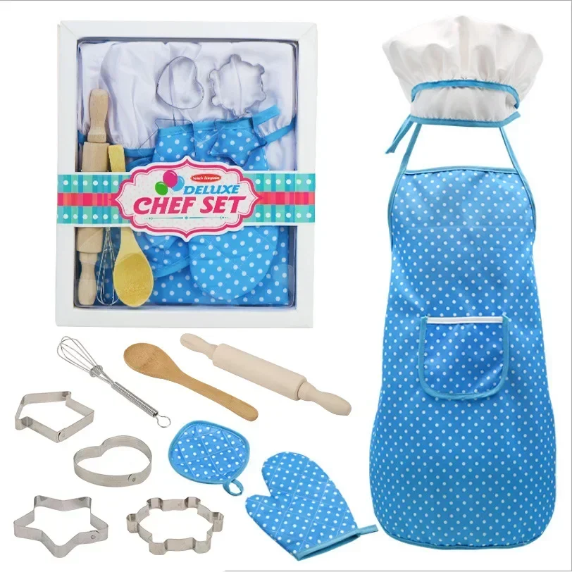 Ensemble de jouets de cuisine simulés pour enfants, tablier, chapeau de chef, outils de cuisson, articles de cuisine, maison de jeu, jouet coule, cadeau d'anniversaire pour bébé, 11 pièces par ensemble