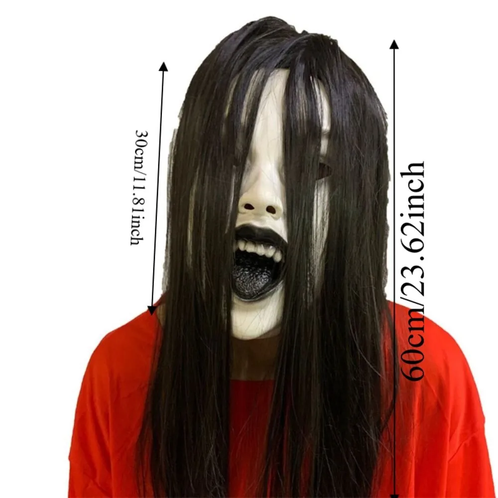 Masque Femme Fantôme en Latex à Cheveux Noirs – photo 1