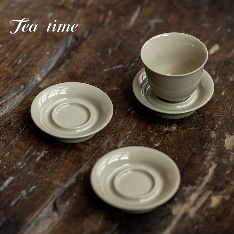 

2PC/lot Japanese-style Plant Ash Tea Cup Holder Retro Coaster Insulation Ceramic Coaster Kung Fu Tea Set Tea Ceremony Teacup Pad