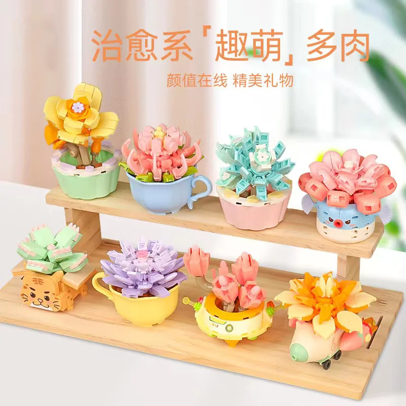 MOC Butterfly Orchid Building Block Cartoon Flower Meaty Plant Potted Building Block Romantic Set Children's Toy Girl Gift