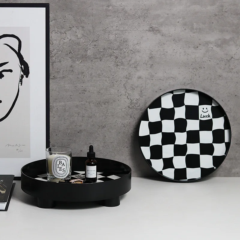 Nordic Round Grid Storage Tray, Fruit Plate Storage Tray, Cup And Perfume Jewelry Miscellaneous Items Desktop Decorative Tray
