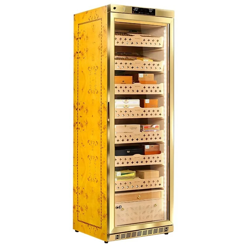 Wood Cigar Humidor Cabinet Digital Hygrometer Drawers Humidifiers Gold-Plated Hardware 1500-1800 Cigar Capacity