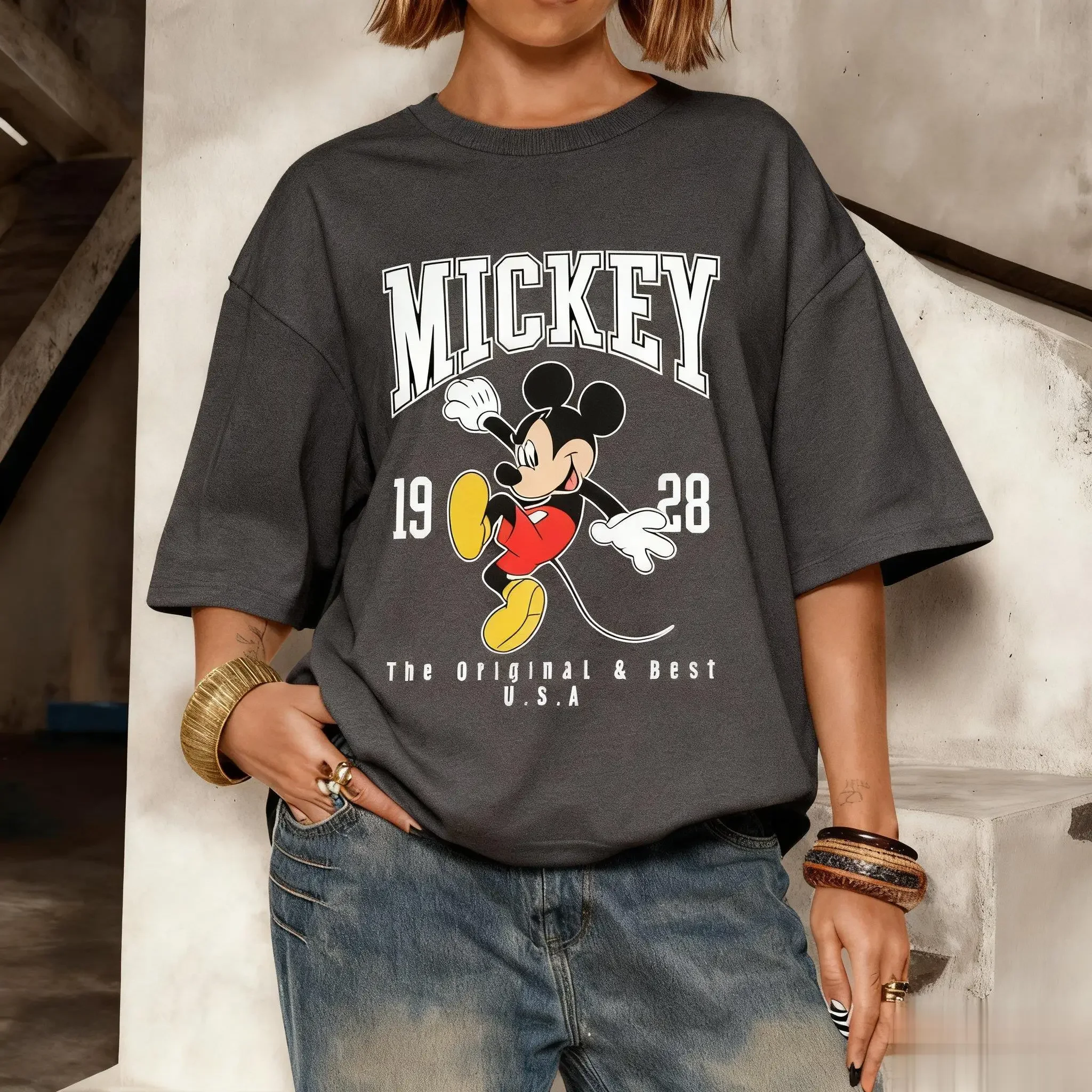 

Disney Mickey 1928 Graphic T-shirt Women Men Short Sleeve Tee Oversized Vintage Loose Casual Streetwear Summer Tredny Y2k Tops