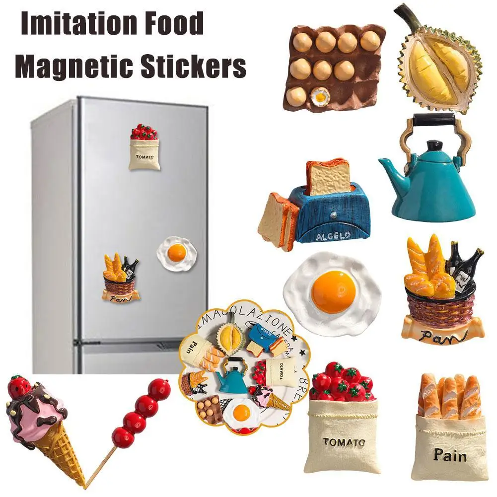 Simulation Food Fridge Magnets Refrigerator Magnetic Stickers Resin Egg Home Decor Nordic Ins Decor Magnets For Refrigerators