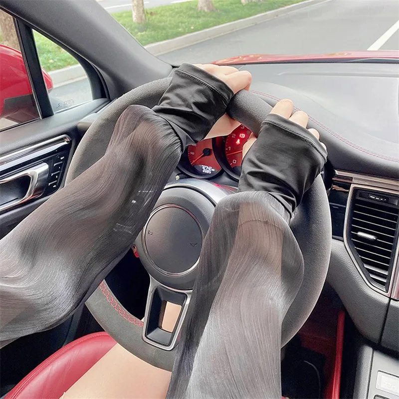 Summer Women Ice Silk Anti-sunburn Sleeve Cool Wearing Loose Anti-UV Cycling Driving Sleeve Outdoor Riding Fingerless Arm Cover