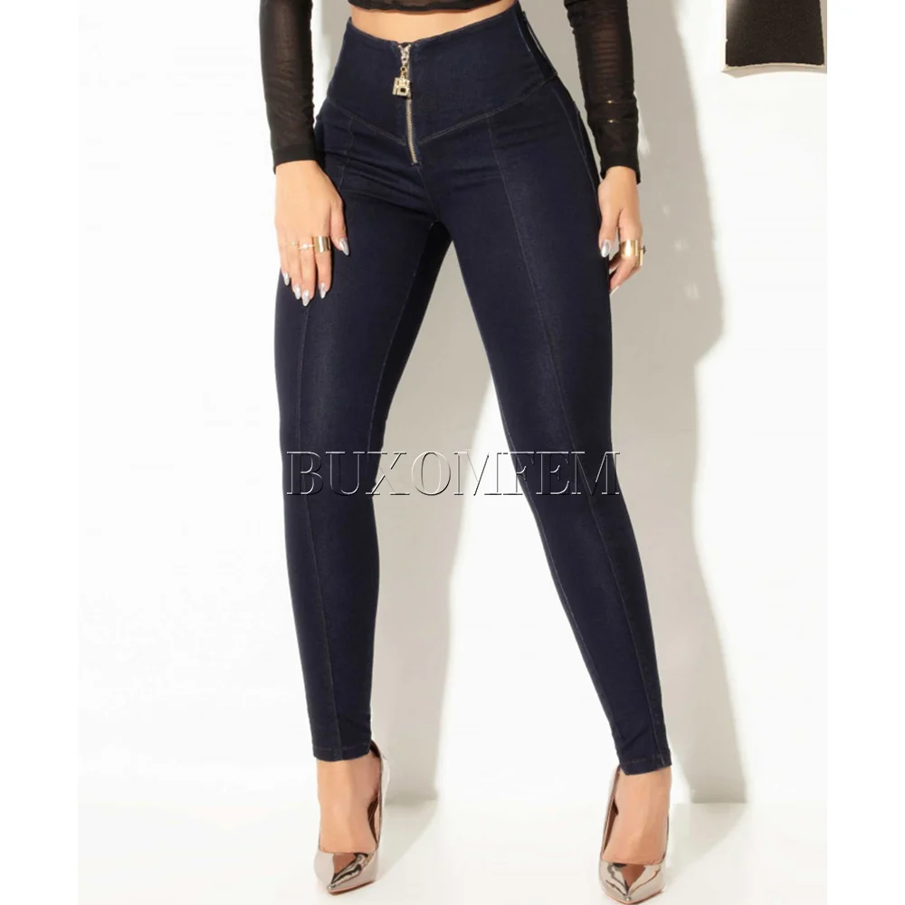 

Shaped Up High Waisted Tight Jeans with Front Zip Push Up Straight Leg Wrap Hips Casual Daily Trousers Black Seamless pants