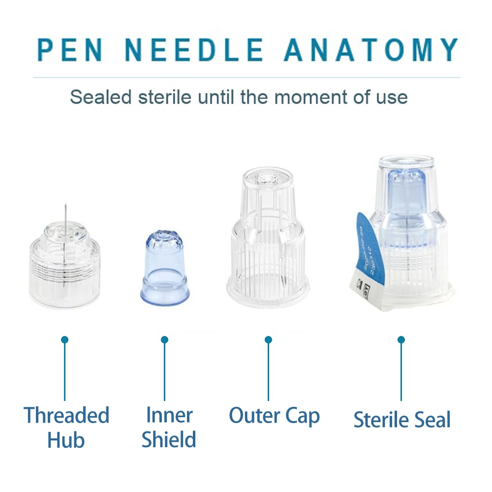 100Pcs 5-Bevel 31G 32G Painless Insulin Peptide Pen Needle 4mm 5mm 6mm Sterile Disposable Injection Needle for Home Daily Care