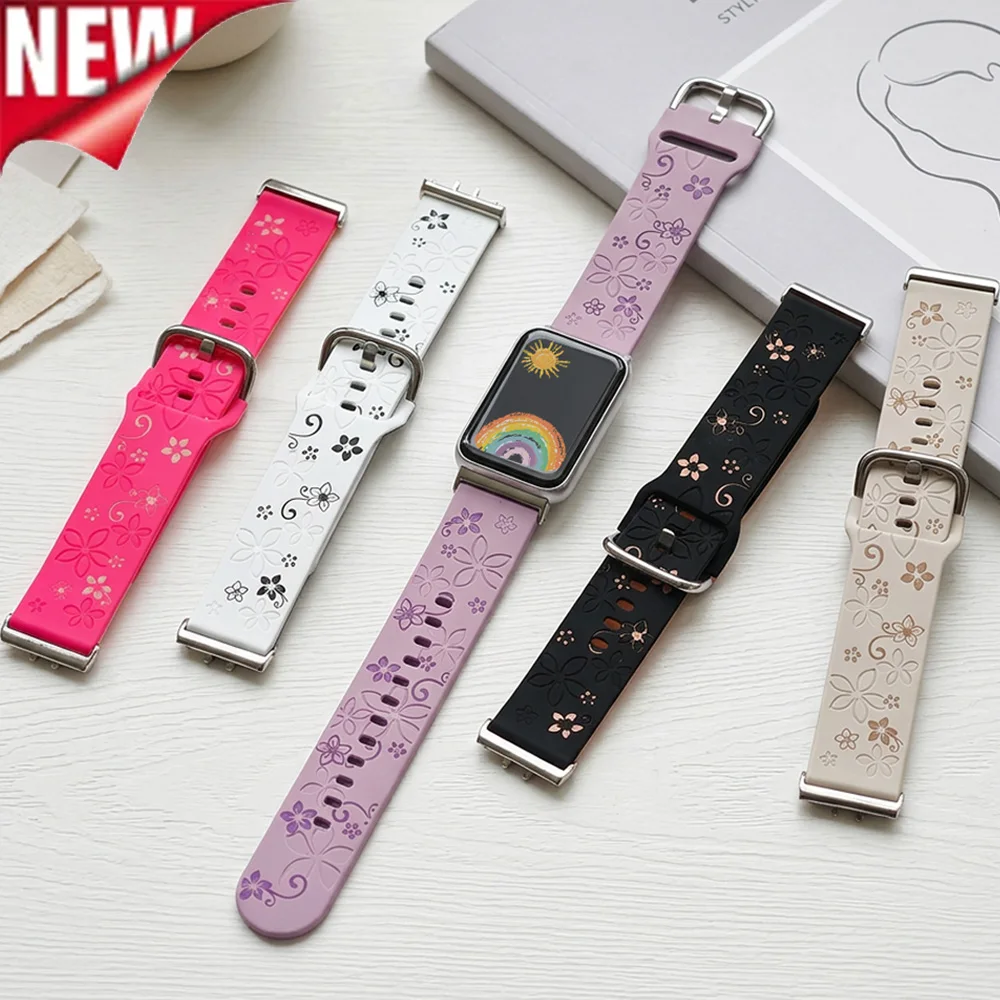 Pulseira Esportiva de Silicone Bicolor para Samsung Watch Fit 3, Pulseira com Gravação de Flores para Galaxy Watch Fit3, Acessórios Inteligentes