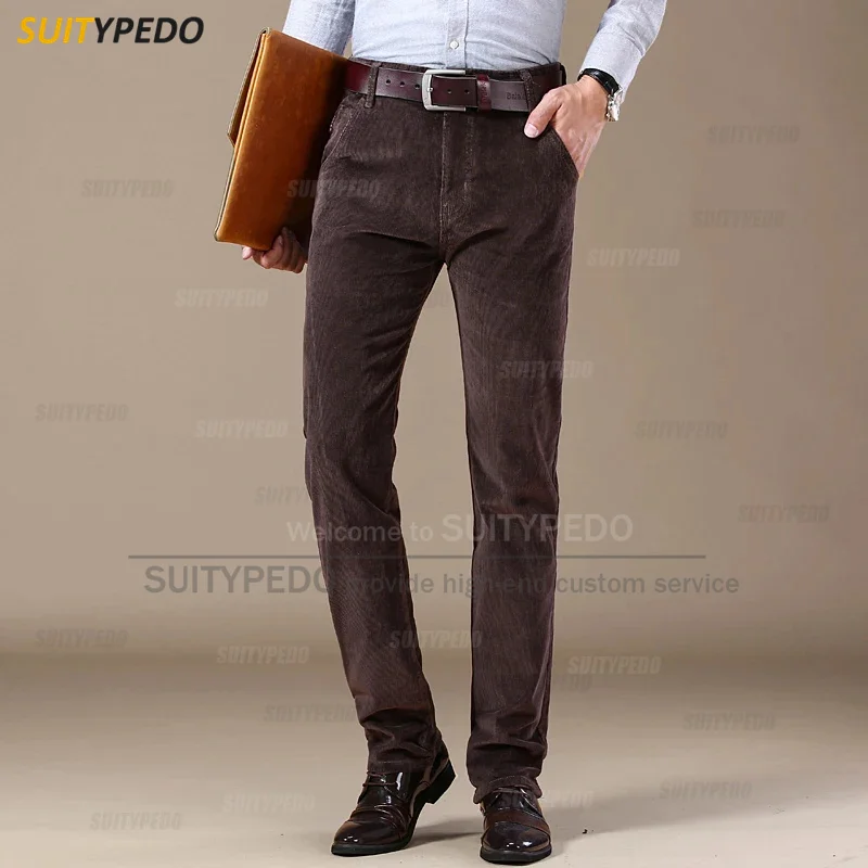 

Custom Brown Corduroy Suit Pants For Male Wedding Groomsman Classic Slim Fit Trousers Casual Party Fashion Clothing 1 Piece