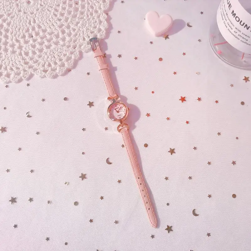 Edição Coreana Único Couro Rosa Pequeno Dial Quartz Glow Relógio das Meninas Lazer Academia Estilo Relógio Relógio Infantil Relaxio