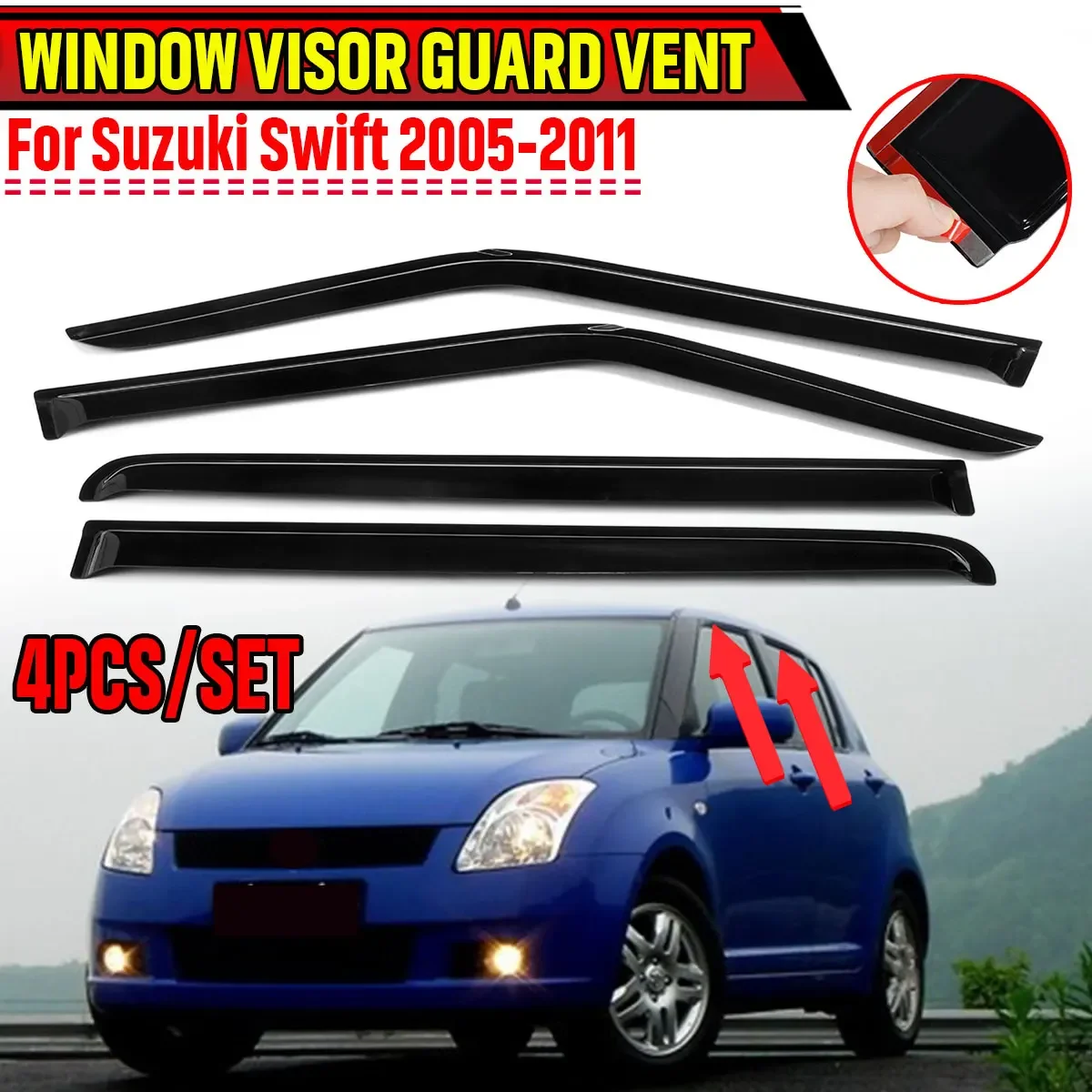 New 4x Car Side Window Deflector For Suzuki Swift 2005-2011 Wind Sun Rain Shields Deflector Window Visor Vent Awnings Shelters