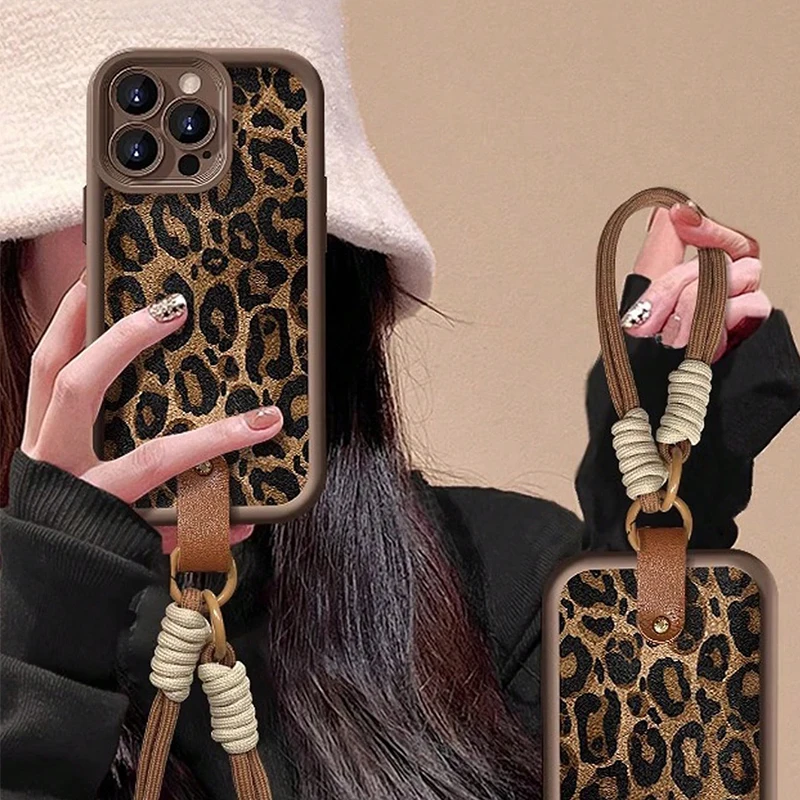 Etui na telefon z paskiem na nadgarstek z nadrukiem lamparta i geparda dla Xiaomi Redmi 14C 13C 12C Redmi Note 14 13 12 11 Pro Plus 5G 12S 11S 10S Cover