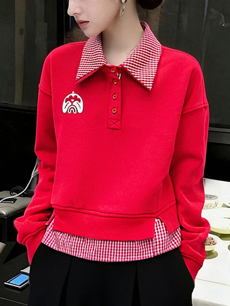 

Unique Patchwork Long Sve Ne Loose Fit Hoodie Women's Autumn Winter Faion Casual Comfortable Premium Quali Top