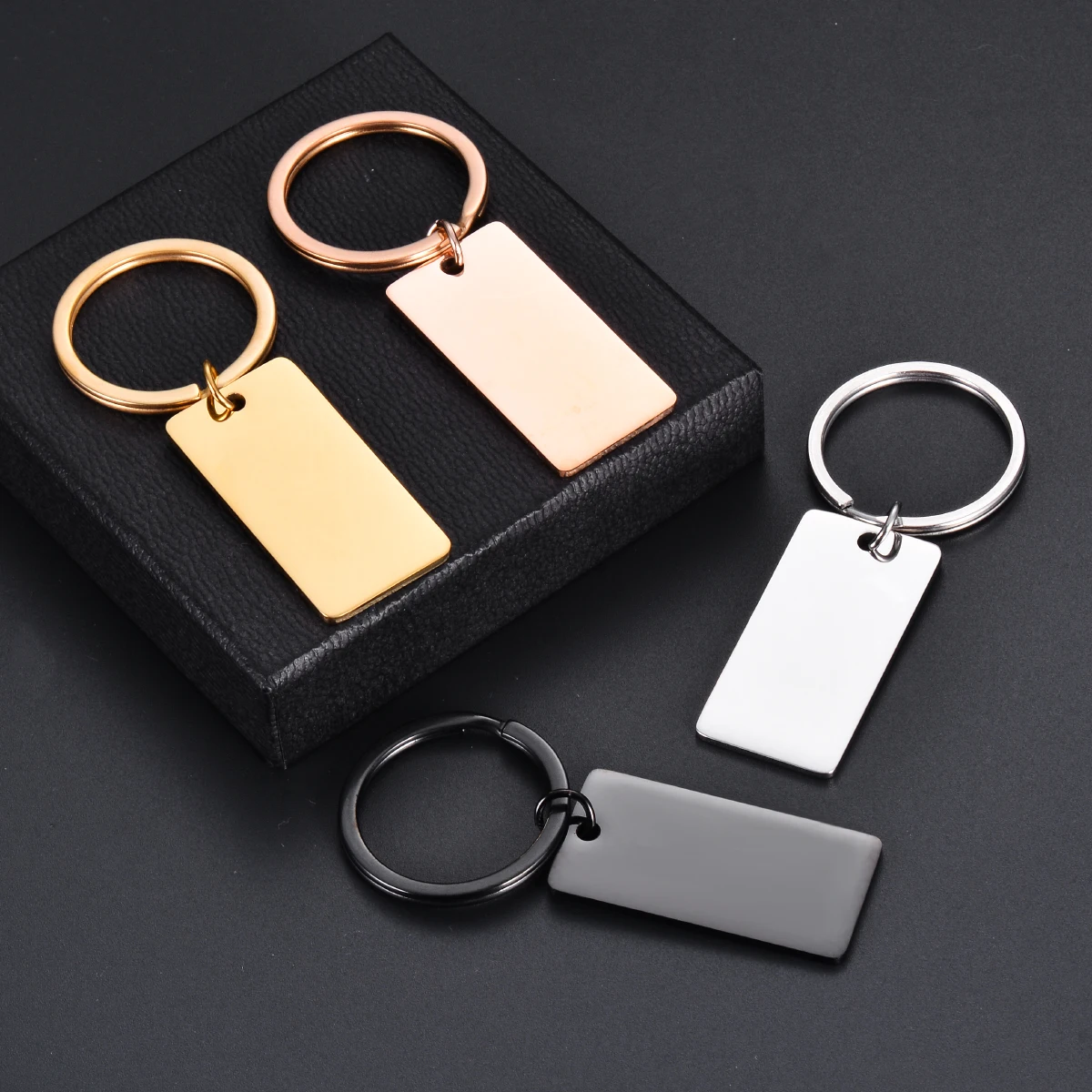 3Pcs Dog ID Tag Rectangle Blank Stainless Steel Keychain Stamping Mirror Polishing Pendant Keyring Accessories