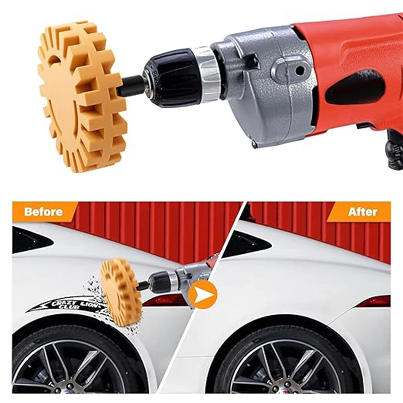 Car Eraser Wheel Adhesive Remover Rubber Wheel, Smooth Power Drill Adapter, Paint Repair Rubber Vinyl Decals Removal Tool