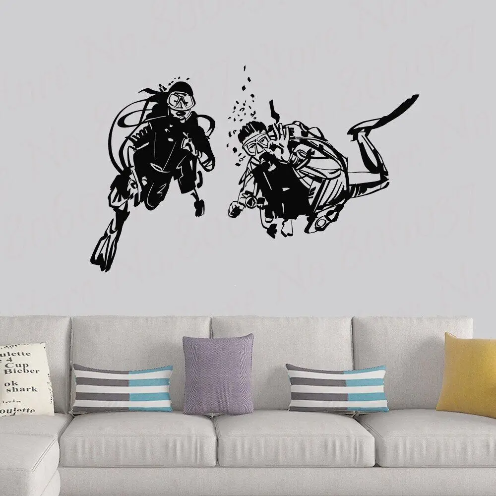 Wall Decal Divers Ocean Vinyl Decor Scuba Diving Suit Extreme Sport Stickers Mural Bedroom Home Decor Living Room Poster WL1498