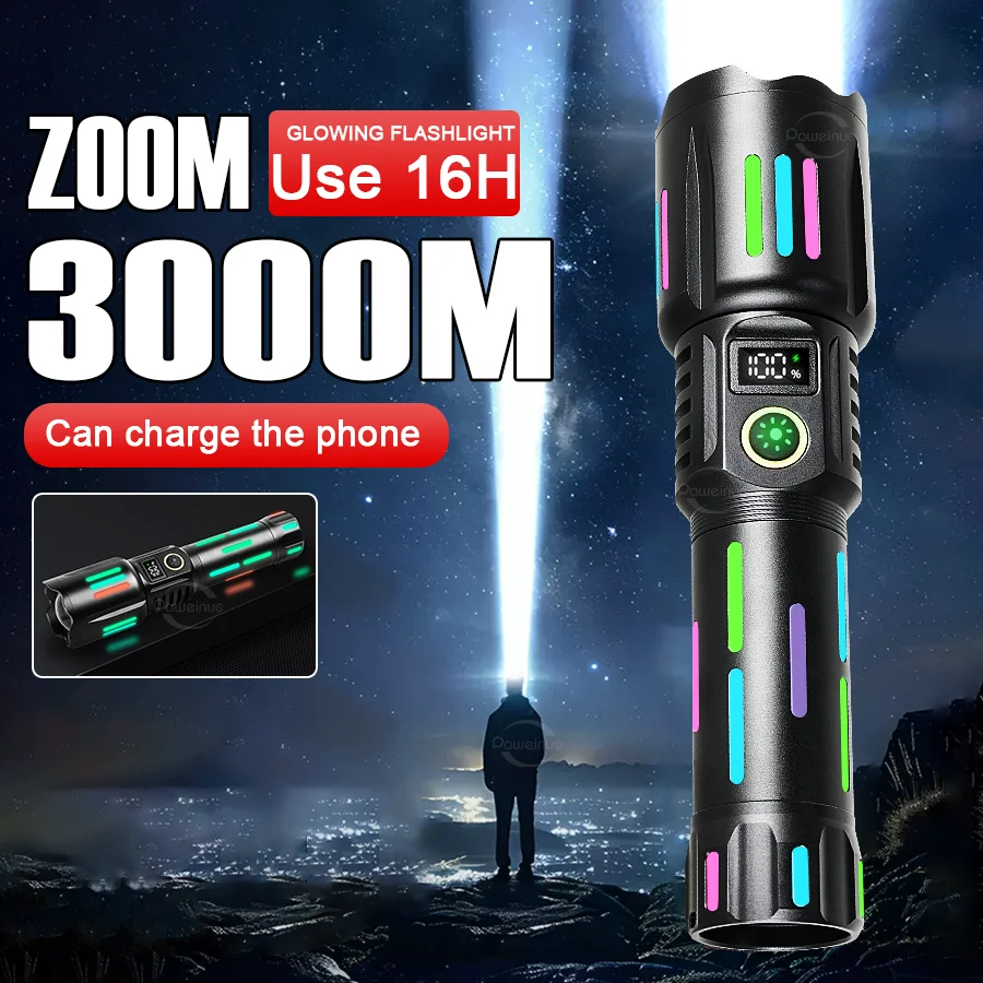 500W High Power Flashlights Rechargeable LED Flashlight Tactical Torch Zoom Ultra Powerful Torch 3000M Outdoor & Emergency Lamp