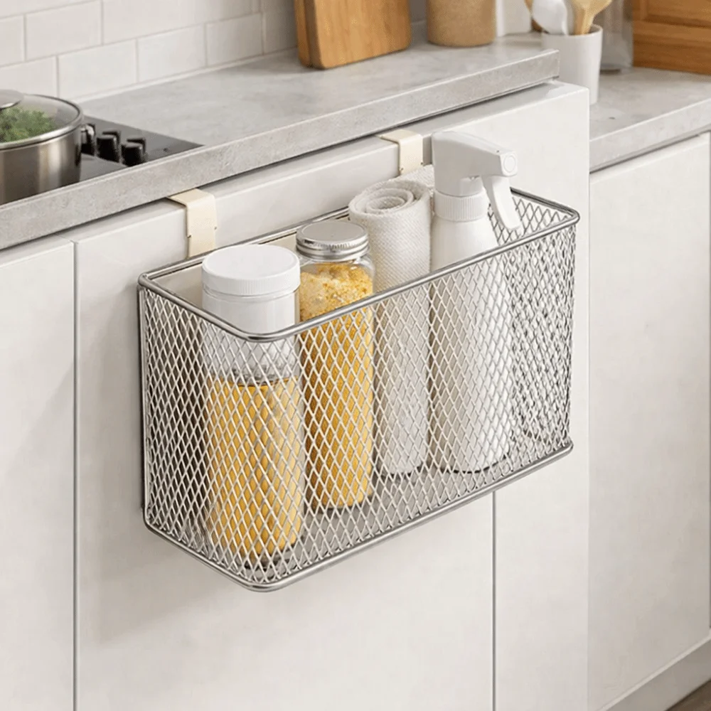 

Carbon Steel Kitchen Hanging Basket Wall Mounted Space Saving Seasoning Organizer No-Drill Cabinet Hanging Organizer Bathroom