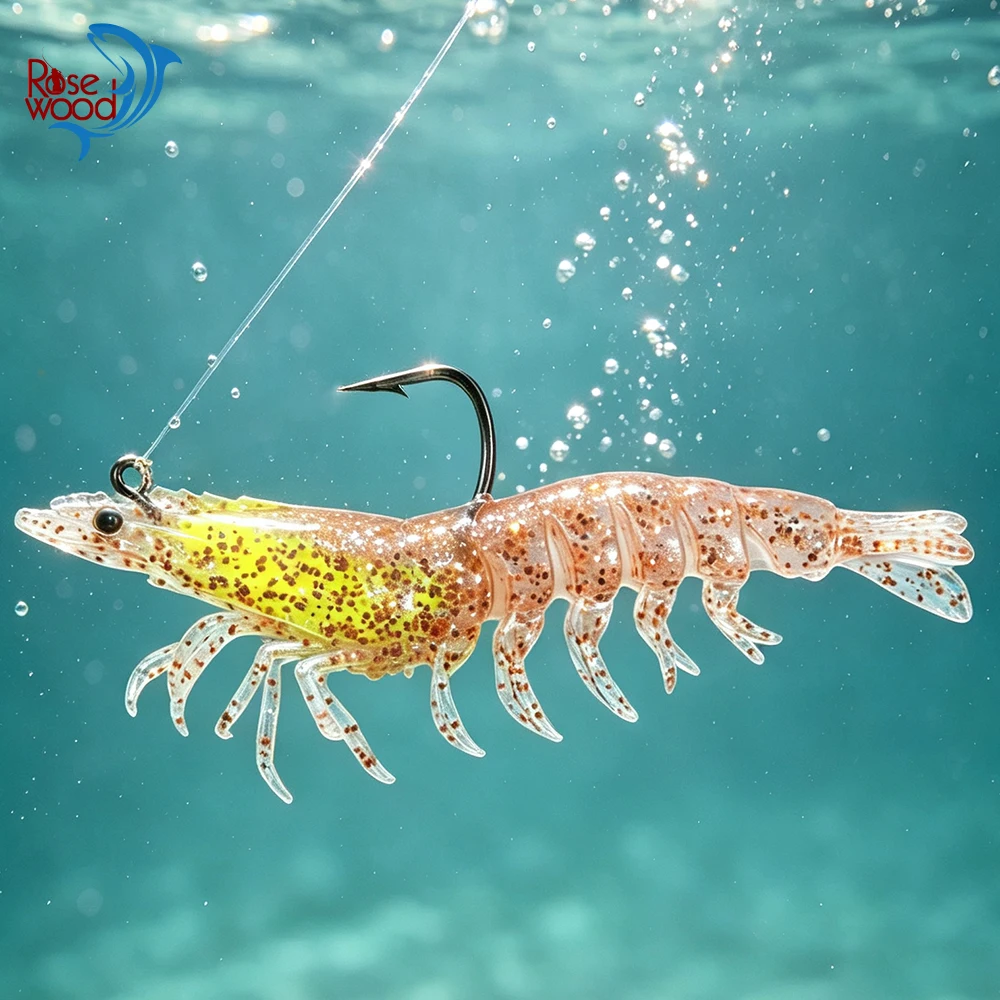 Spinpoler Vorgefertigter Garnelen-Köder Weicher Angelköder 7,5cm/9cm TPR Segmentierter Körper Schwimmköder UV-Leuchtend Süß- und Salzwasser-Angelzubehör 3 Stück/Packung