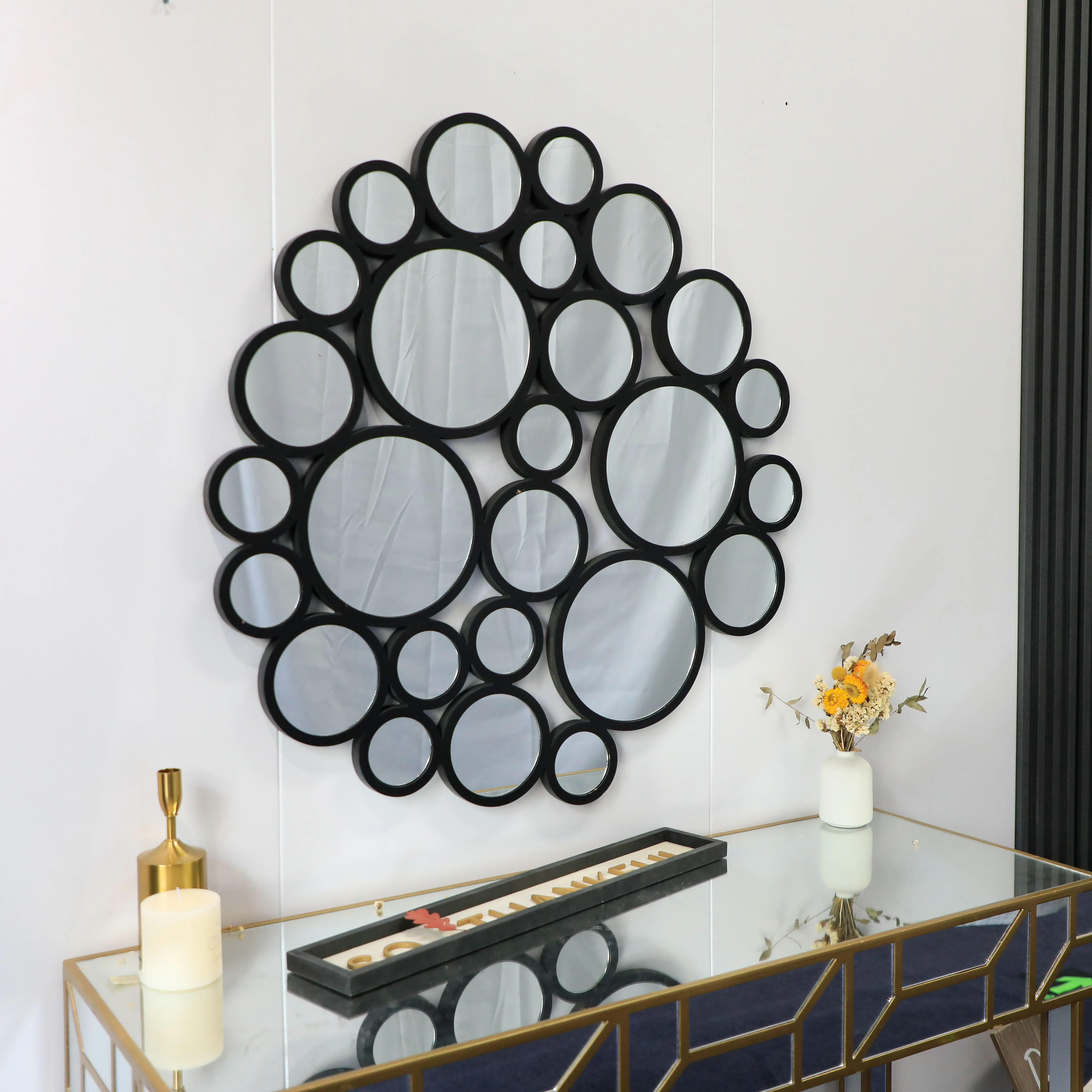 82cm Modern decorative large mirrored irregular shape wooden framed wall mirror for home decor wholesale dropshipping products