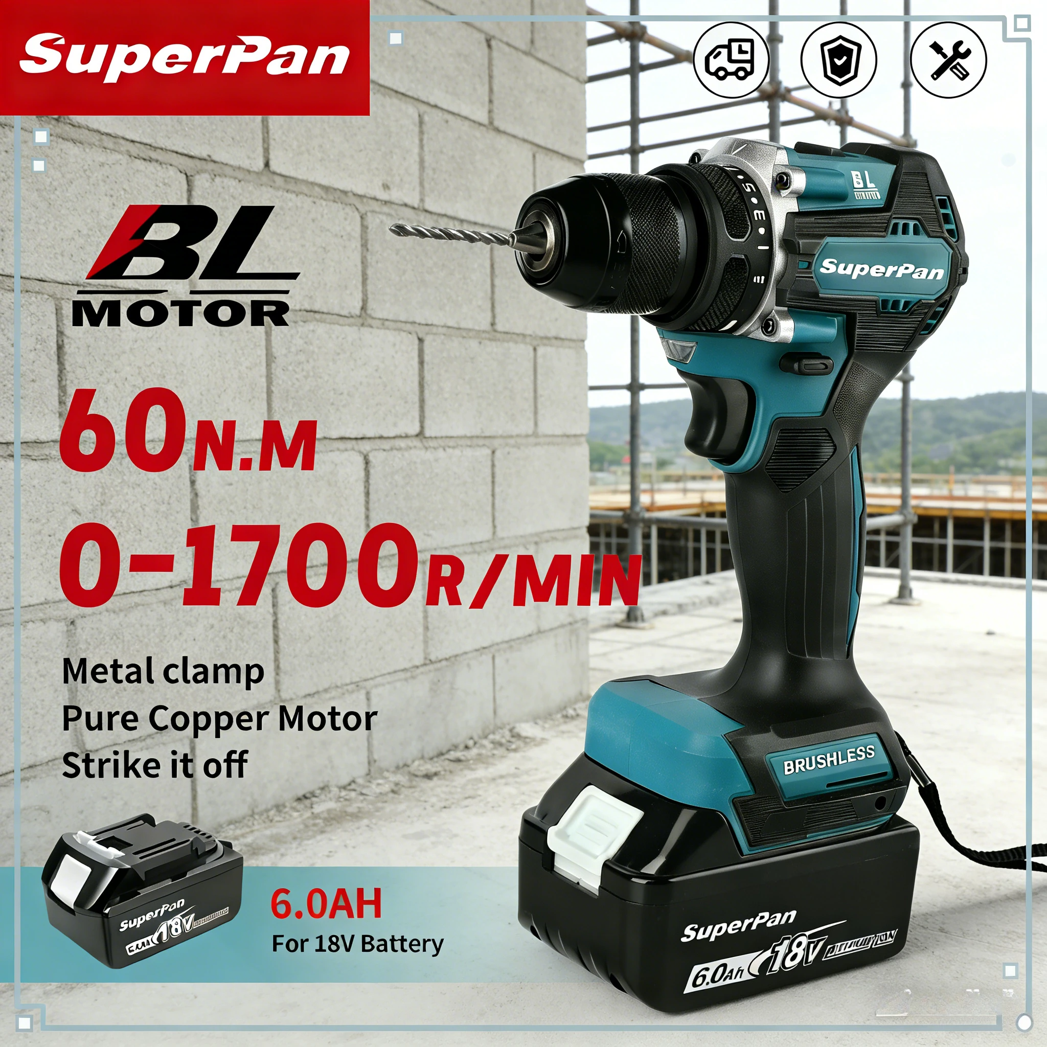 

Бесщеточная дрель SuperPan SP487, патрон 10 мм и LED-подсветка, для ремонта и сверления металла, совместима с аккумулятором Makita 18В.