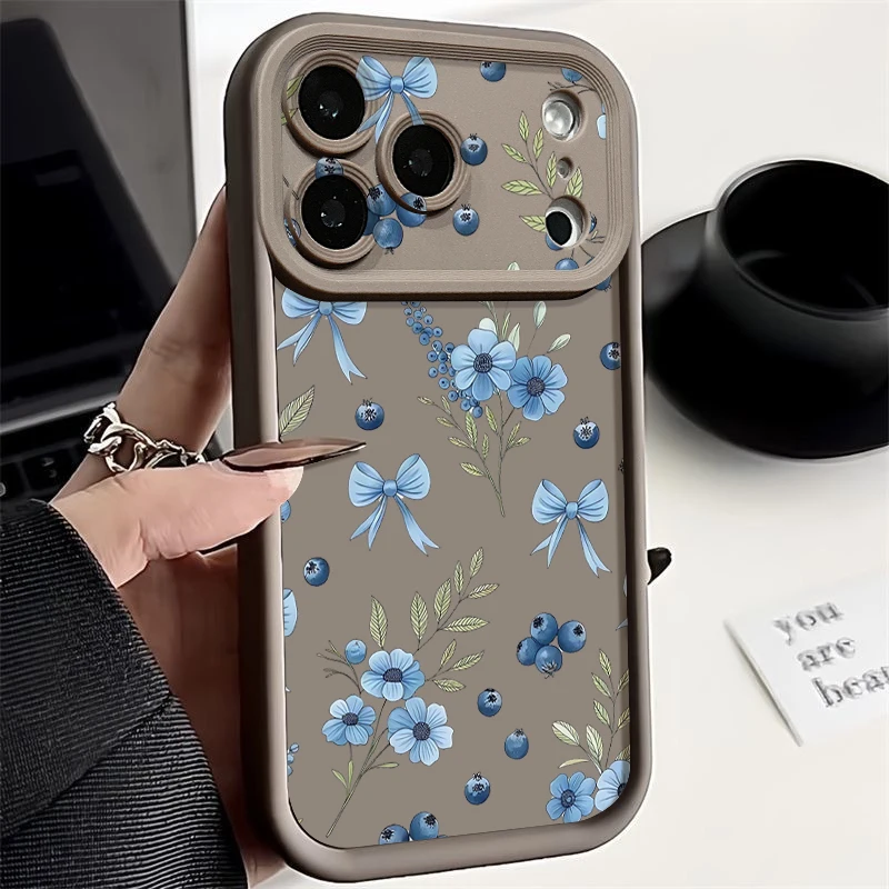 Blumen-Heidelbeer-Muster Handyhülle für iPhone 17 Pro Air 16e 15 16 17 Pro Max 14 16 Plus 13 12 Pro Max Weiche TPU-Rückabdeckung