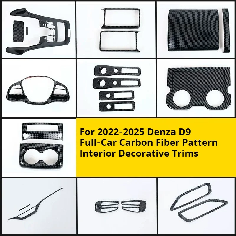 For 2022‑2025 Denza D9 Carbon Fiber Pattern Interior Trim, Gear Shift Panel & Cup Holder Frame Decorative Accessories