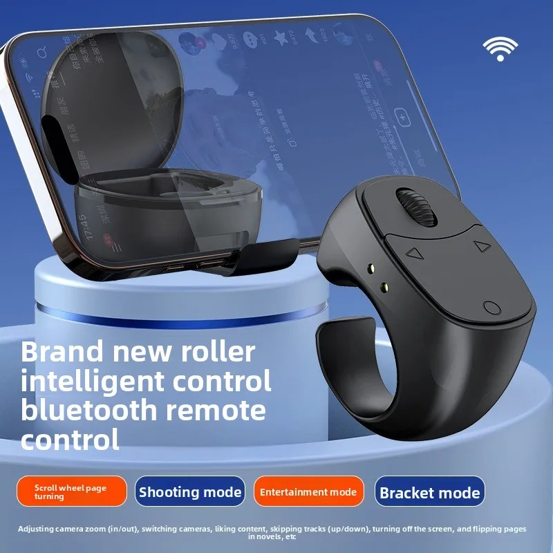 Remote Control Wireless Bluetooth Roller Fingertip Ring Portable Mobile Selfie Mice Video Automatic Page Turner Browsing Ring