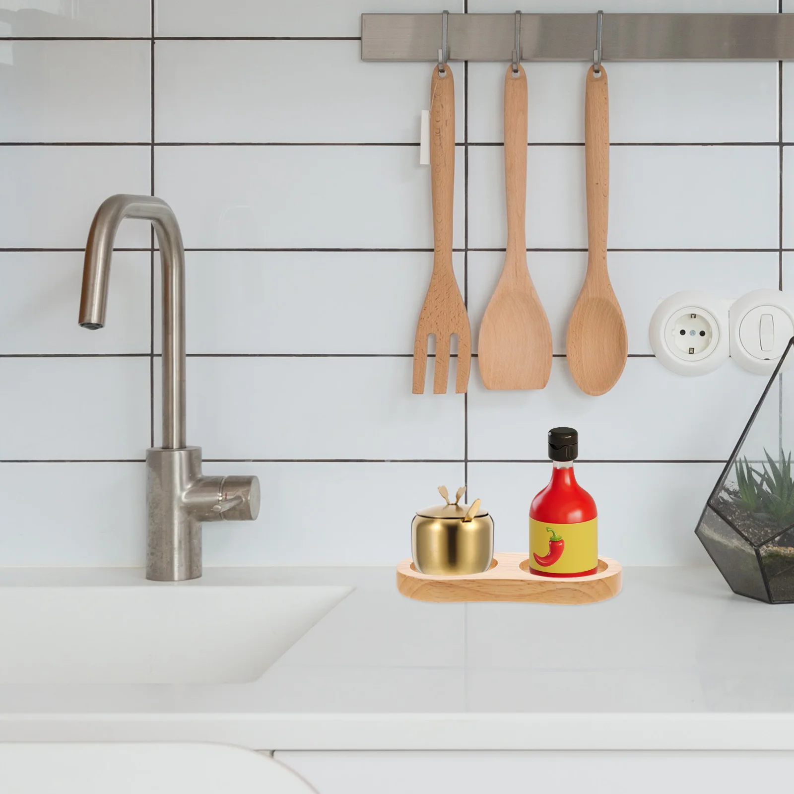 

Wooden Pepper Grinder Base Antislip Kitchen Organizer Seasoning Storage Coffee Syrup Holder Tray Salt Pepper Holder Wood Serving