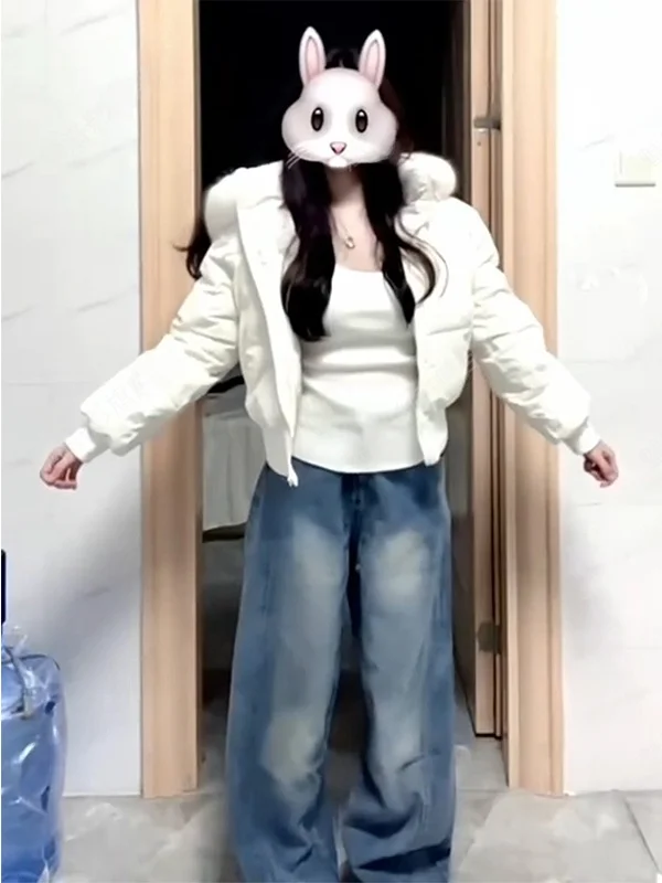 

Korean Style Short Hooded Cotton Jacket Women's Autumn Winter New Loose Thick Warm Bread Coat Large Fur Collar Outerwear