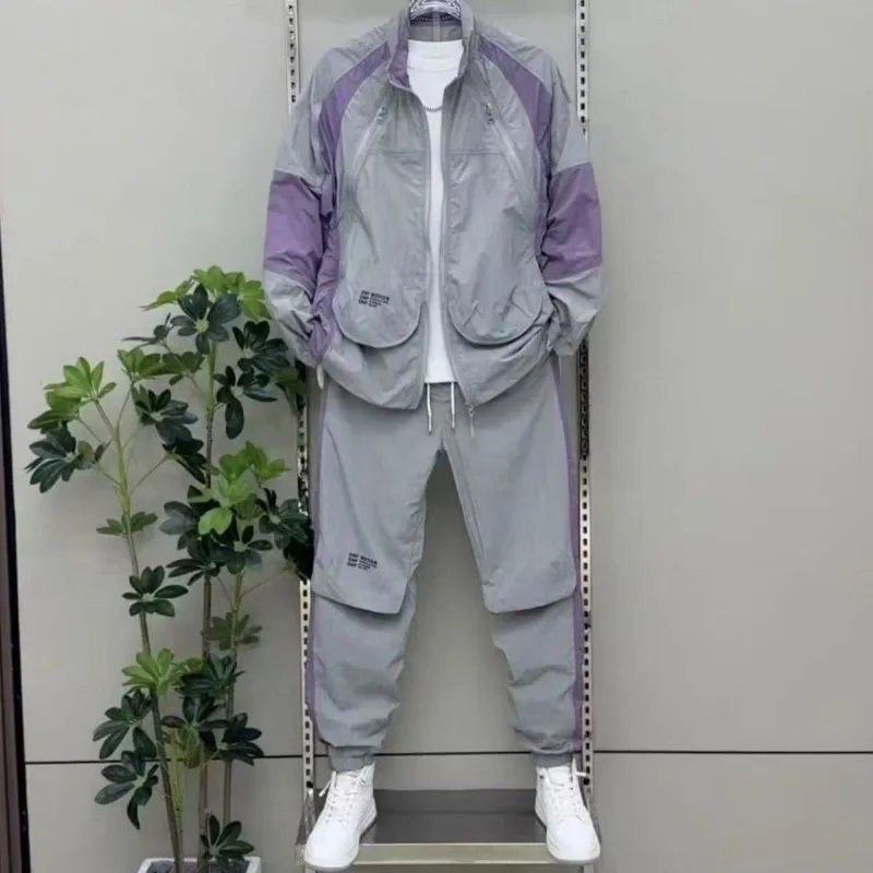 

Fashion New Men's Long-sleeved Trousers Two-piece Color Matching Casual Loose and Versatile Suit