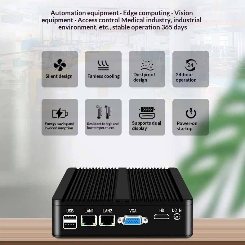Industrial IoT Gateway - No Fan, Dual LAN, 2x Serial Port, Support 4G/WiFi, DDR3L, 12V, Wall Mountable