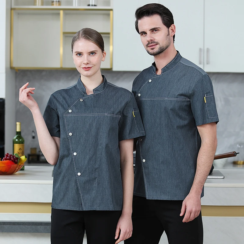 Veste de Chef noire à manches courtes, uniforme de Chef pour hommes et femmes, uniformes de cuisine de Restaurant, chemises, manteau de cuisinier d'été, vêtements de serveur