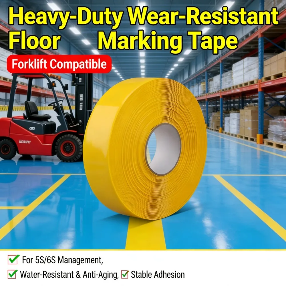 Heavy Duty Nano PVC Yellow Warning Tape - Industrial Floor Marking Tape for Warehouse Factory, Forklift Wear Resistant