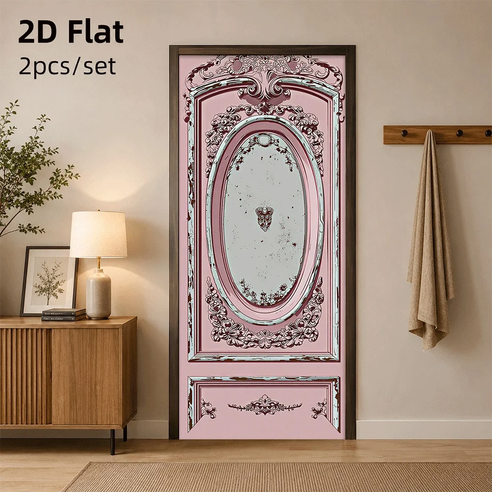 1 piece of retro European style door sticker with oval mirror decoration for an aged effect, adding a retro atmosphere 2D plan