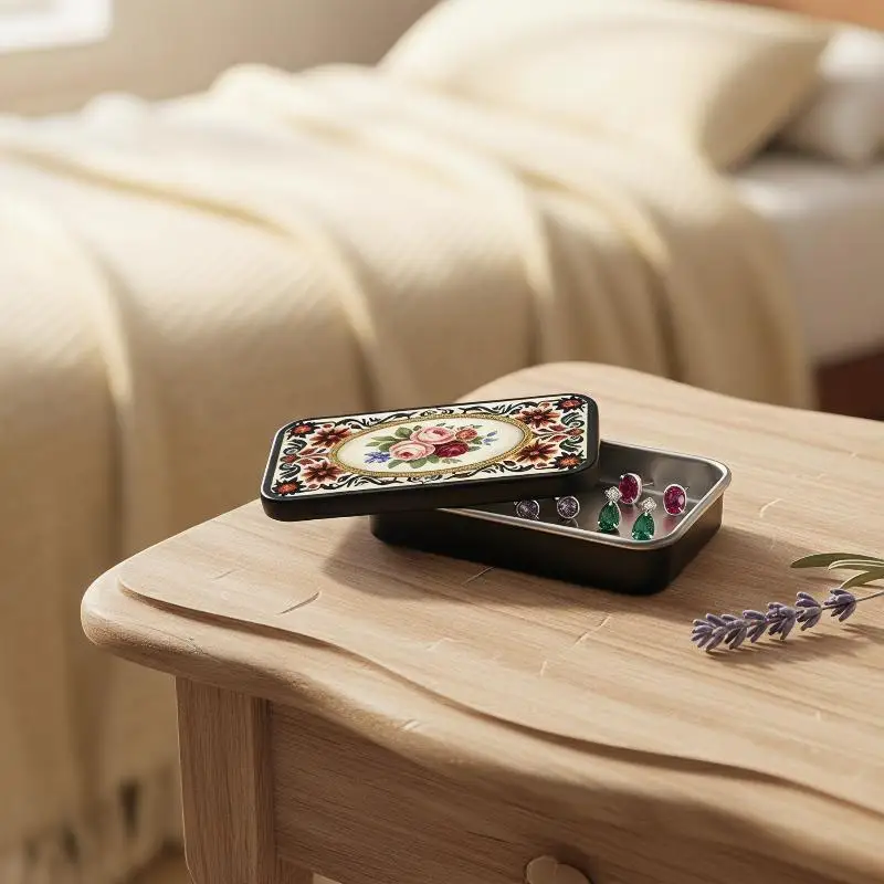Black Gold Rose Heart-Shaped Retro Fire Wood Box Does Not Include Matches Supports Match/Coin/Accessory Storage
