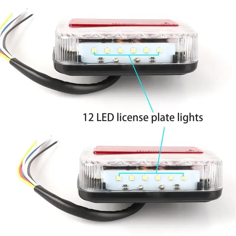 For Car Truck ATV 2Pcs 12V Trailer Tail Light LED Turn Signal Indicator Waterproof Rear Brake Light Number License Plate Light
