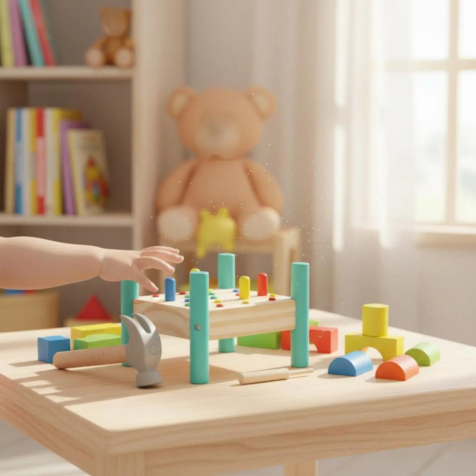 Toddler Hammering Board Wooden Toy for Fine Motor Skills and Logical Thinking Preschool Educational Game for Boys Girls