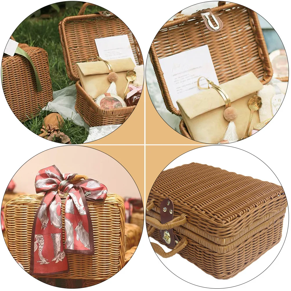 

1pc Storage Woven Basket For Food Sundries Household Organizer Plastic Functional Box Outdoor Camping Hand-Held