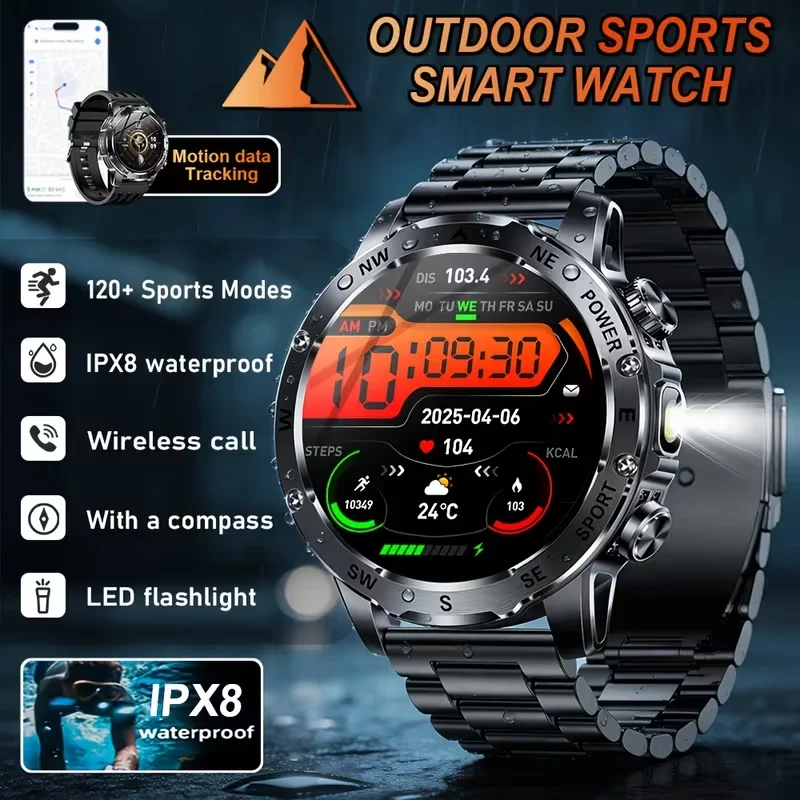 

2026 Sports Smartwatch 1.53" Screen, LED Flashlight, 800mAh, 90 Days Standby, 120+ Modes, Wireless Call, Perfect Holiday Gift