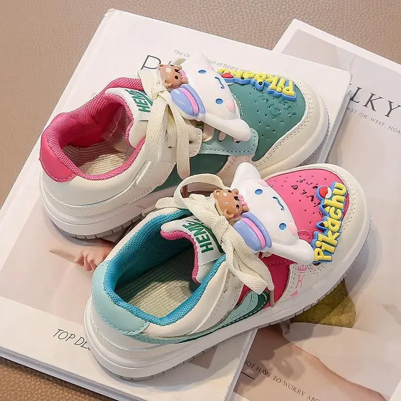 

Sanrio детские кроссовки Cinnamoroll цвета мандарина утки с героями мультфильмов, весенне-осенние новые кожаные туфли в стиле аниме, модные каваи