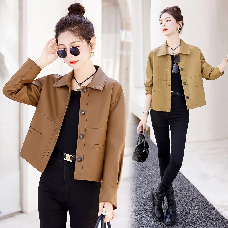 2024 Spring and Autumn New Style Small and Fashionable Foreigner Jacket Casual Short Sheepskin Coat for Women